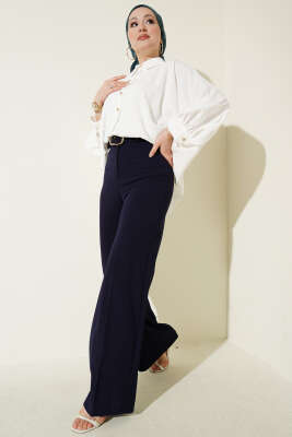 Kemerli Yüksek Bel Bol Paça Parlement Pantolon - Pantolon
