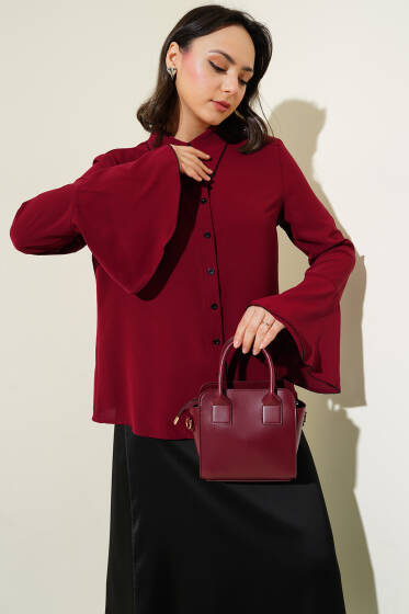 Kenar Dikişli Şifon Gömlek Bordo - Gömlek