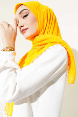 Kenarları Boncuk İşlemeli Yazma Hardal - Yılın Fırsatı