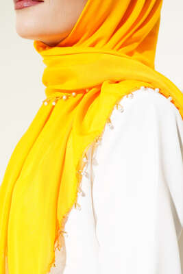 Kenarları Boncuk İşlemeli Yazma Hardal - Yılın Fırsatı