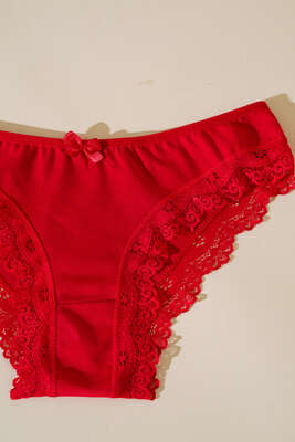 Kenarları Dantelli Külot Kırmızı - Slip Külot