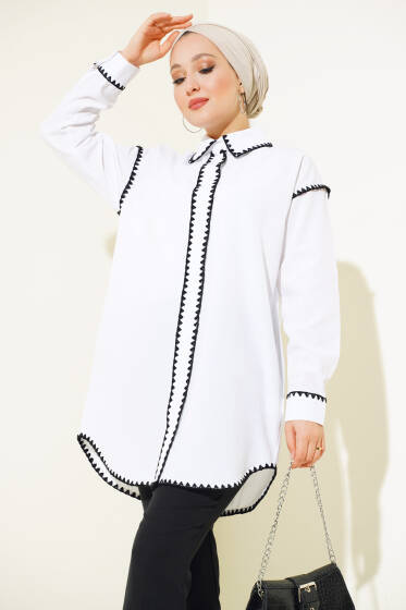 Kenarları Dikişli Gömlek Beyaz - Gömlek