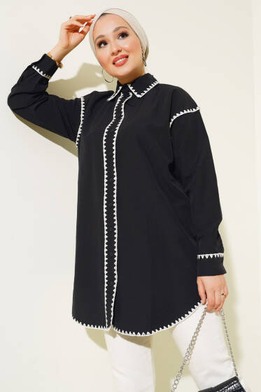 Kenarları Dikişli Gömlek Siyah - Gömlek