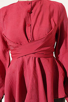 Kendinden Bağlamalı Kısa Gömlek Bordo - Gömlek