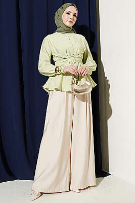 Kendinden Bağlamalı Kısa Gömlek Çağla Yeşili - Gömlek