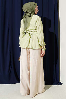 Kendinden Bağlamalı Kısa Gömlek Çağla Yeşili - Gömlek