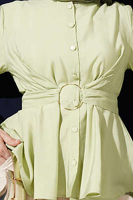 Kendinden Bağlamalı Kısa Gömlek Çağla Yeşili - Gömlek