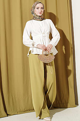 Kendinden Bağlamalı Kısa Gömlek Ekru - Gömlek