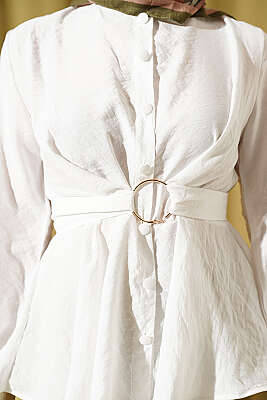 Kendinden Bağlamalı Kısa Gömlek Ekru - Gömlek