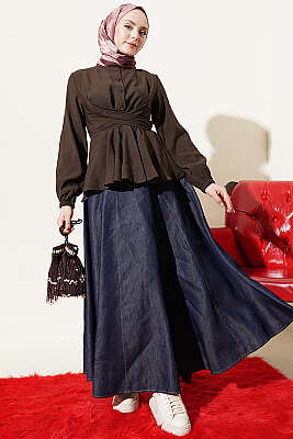 Kendinden Bağlamalı Kısa Gömlek Kahve - Gömlek