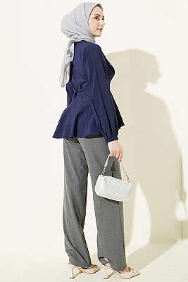 Kendinden Bağlamalı Kısa Gömlek Lacivert - Gömlek