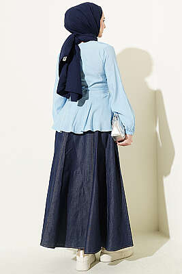 Kendinden Bağlamalı Kısa Gömlek Mavi - Gömlek