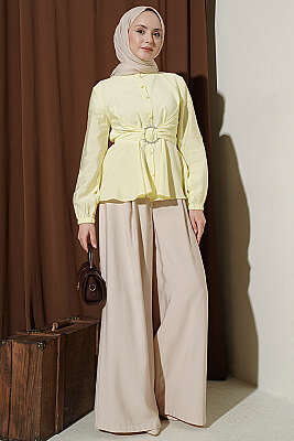 Kendinden Bağlamalı Kısa Gömlek Sarı - Gömlek