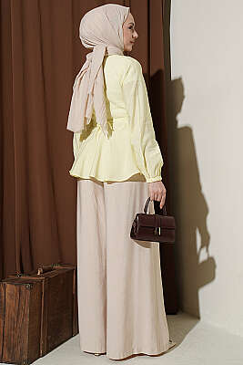 Kendinden Bağlamalı Kısa Gömlek Sarı - Gömlek