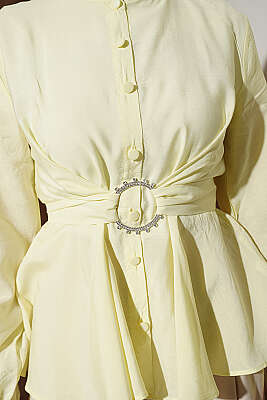 Kendinden Bağlamalı Kısa Gömlek Sarı - Gömlek