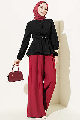 Kendinden Bağlamalı Kısa Gömlek Siyah - Gömlek