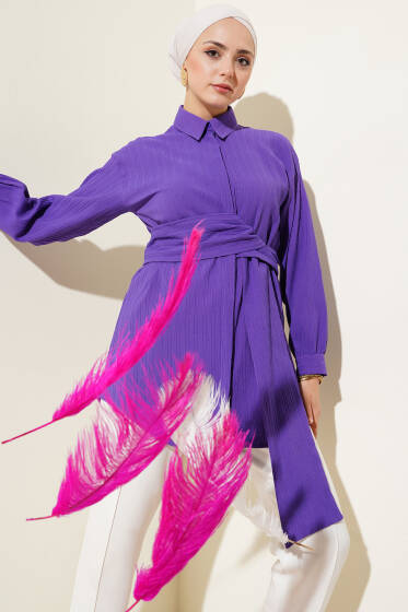 Kendinden Bel Kuşaklı Gömlek Menekşe - Gömlek