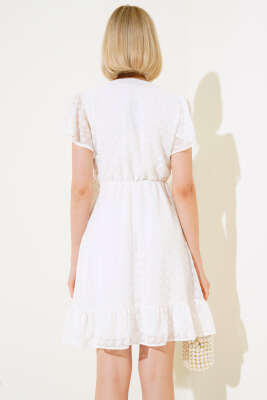 Kendinden Çiçek Desen Elbise Ekru - Kadın Giyim Modelleri