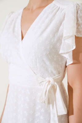 Kendinden Çiçek Desen Elbise Ekru - Kadın Giyim Modelleri