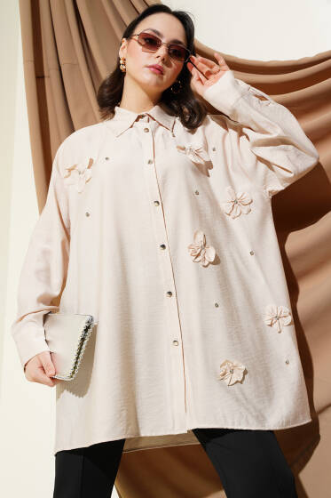Kendinden Çiçekli Taşlı Gömlek Taş - Gömlek