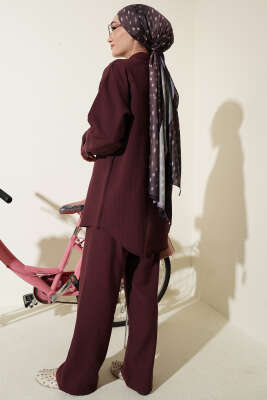 Kendinden Çizgili Gömlekli İkili Takım Bordo - İkili Takım