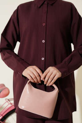 Kendinden Çizgili Gömlekli İkili Takım Bordo - İkili Takım