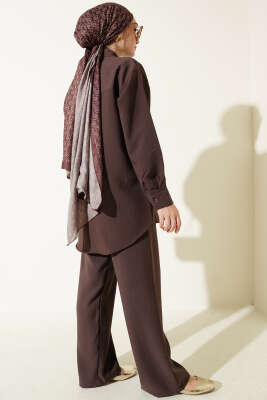 Kendinden Çizgili Gömlekli İkili Takım Kahve - İkili Takım