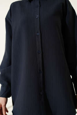 Kendinden Çizgili Gömlekli İkili Takım Lacivert - İkili Takım