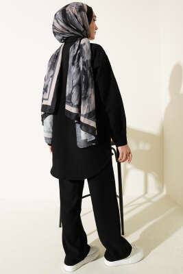 Kendinden Çizgili Gömlekli İkili Takım Siyah - İkili Takım