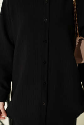 Kendinden Çizgili Gömlekli İkili Takım Siyah - İkili Takım