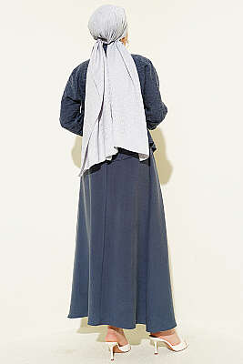 Kendinden Desenli Kemerli Tensel Etekli Takım Lacivert - İkili Takım