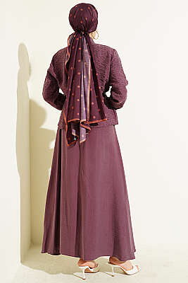 Kendinden Desenli Kemerli Tensel Etekli Takım Mürdüm - İkili Takım