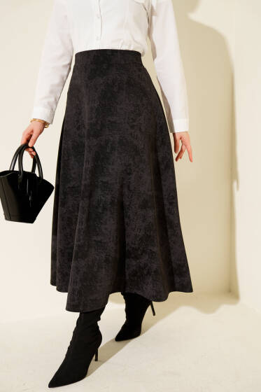 Kendinden Desenli Scuba Etek Siyah - Etek