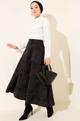 Kendinden Desenli Scuba Etek Siyah - Etek