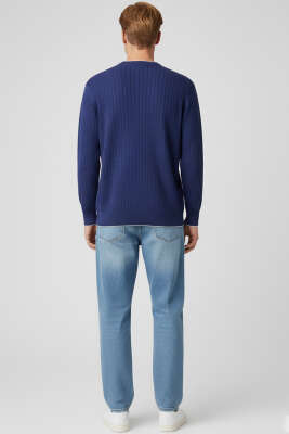 Kendinden Desenli Triko Erkek Kazak Lacivert - Erkek Kazak