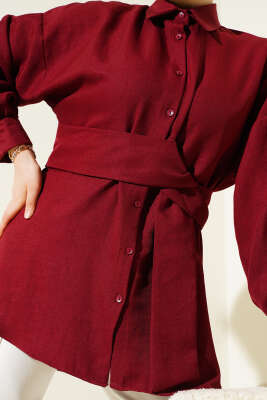 Kendinden Geniş Kuşaklı Gömlek Bordo - 300-500 TL Ürünler
