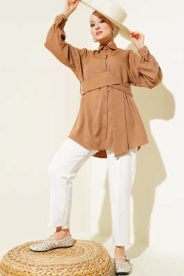 Kendinden Geniş Kuşaklı Gömlek Camel - 300-500 TL Ürünler