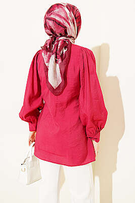 Kendinden Kemer Detaylı Gömlek Bordo - Gömlek