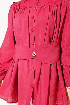 Kendinden Kemer Detaylı Gömlek Bordo - Gömlek