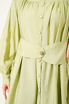 Kendinden Kemer Detaylı Gömlek Çağla Yeşili - Gömlek