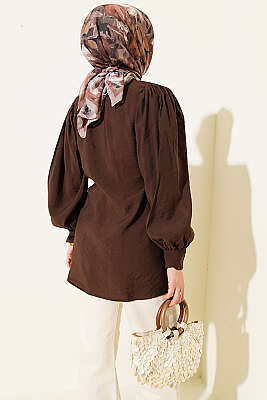 Kendinden Kemer Detaylı Gömlek Kahve - Gömlek