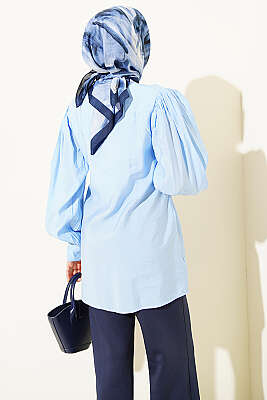 Kendinden Kemer Detaylı Gömlek Mavi - Gömlek