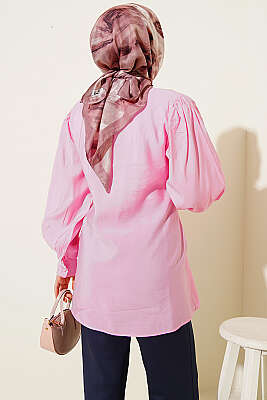 Kendinden Kemer Detaylı Gömlek Pembe - Gömlek