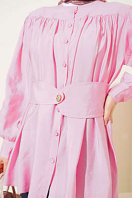 Kendinden Kemer Detaylı Gömlek Pembe - Gömlek