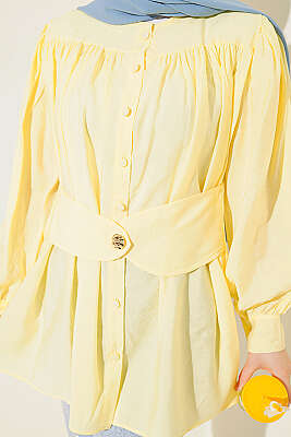 Kendinden Kemer Detaylı Gömlek Sarı - Gömlek