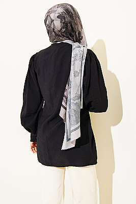 Kendinden Kemer Detaylı Gömlek Siyah - Gömlek