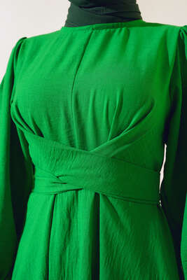 Kendinden Kuşak Bağlamalı Elbise Benetton - Thumbnail