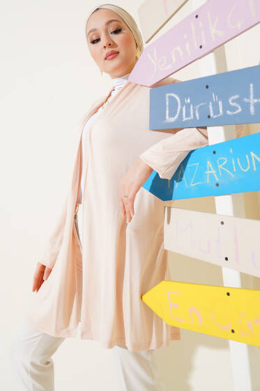 Kendinden Kuşaklı Basic Hırka Bej - Yılın Fırsatı 