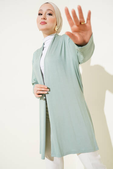 Kendinden Kuşaklı Basic Hırka Çağla Yeşili - Yılın Fırsatı 
