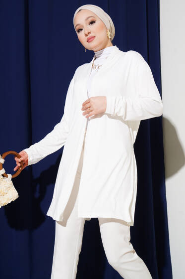 Kendinden Kuşaklı Basic Hırka Ekru - Yılın Fırsatı 